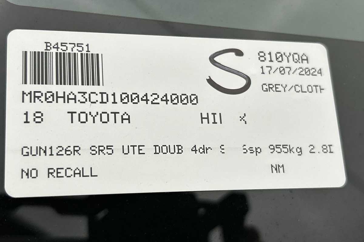 2018 Toyota Hilux SR5 GUN126R 4X4