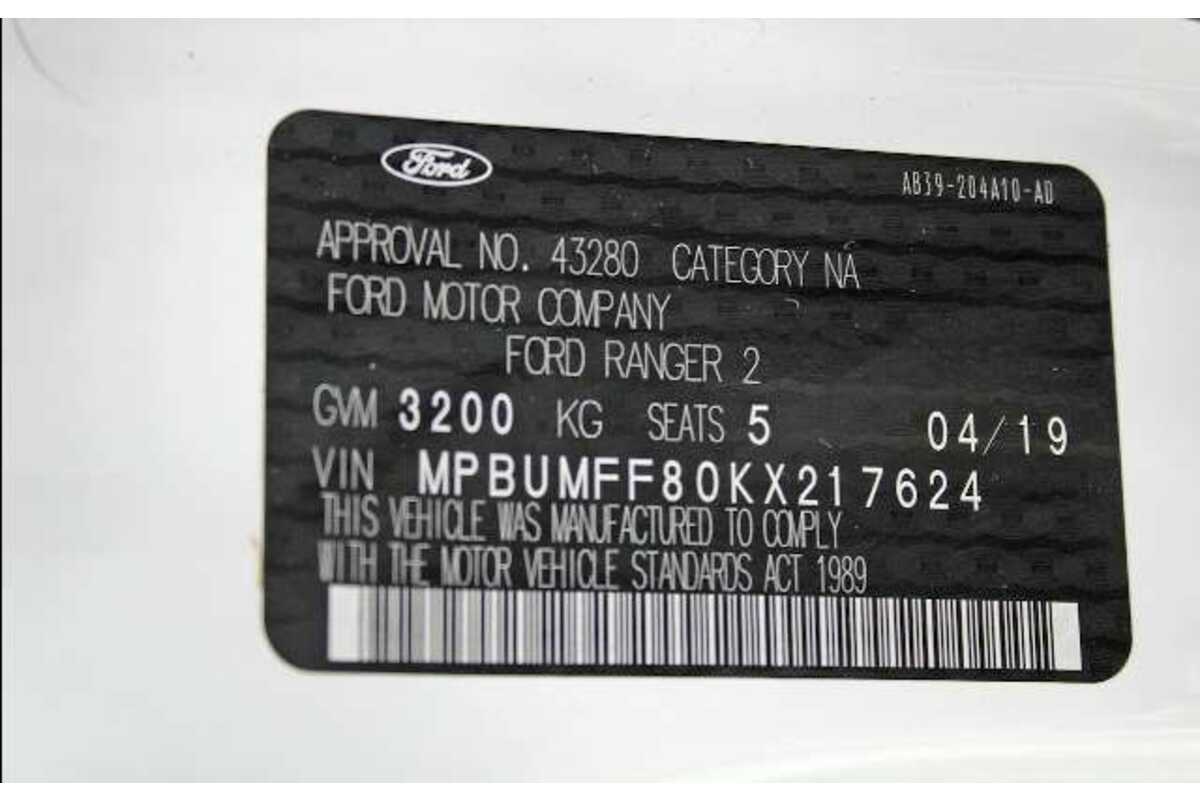 2019 Ford RANGER XL 2.2 Hi-Rider (4x2) PX MKIII MY19.75 RWD