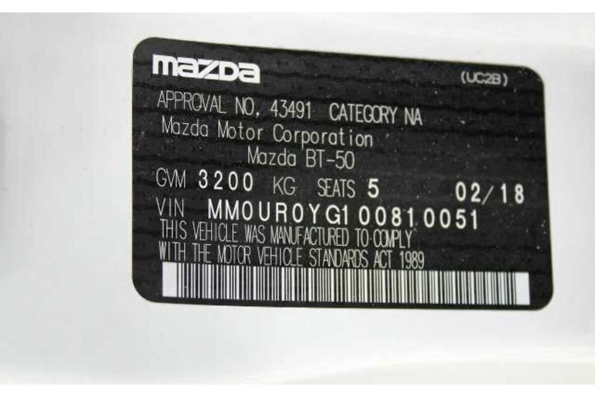 2018 Mazda BT-50 XT DUAL CAB UR0YG1 4X4