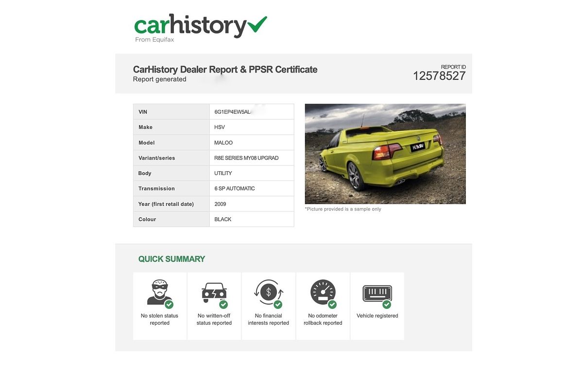 2009 Holden Special Vehicles Maloo R8 E2 Series Rear Wheel Drive