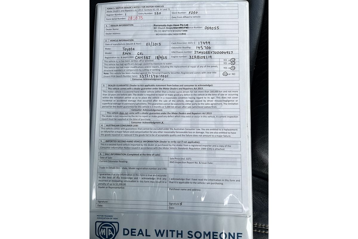 2013 Toyota RAV4 GXL (2WD) ZSA42R