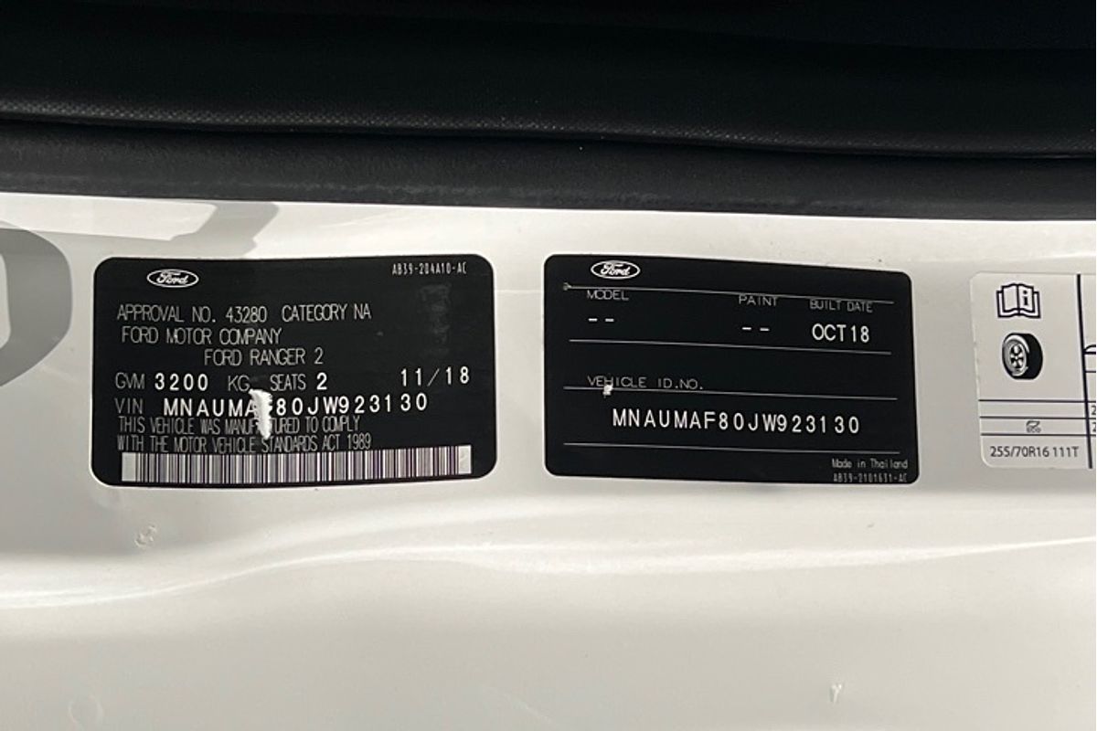 2018 Ford Ranger XL Hi-Rider PX MkII Rear Wheel Drive