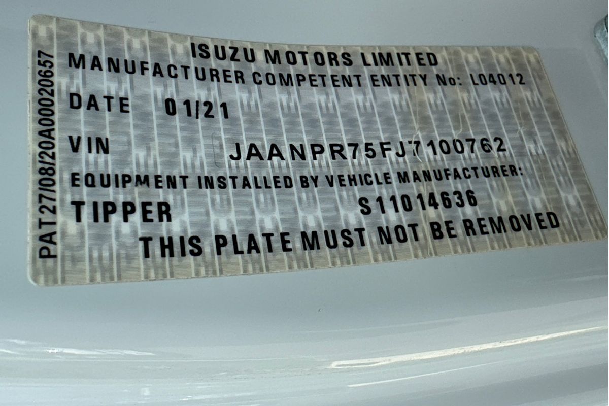 2021 Isuzu N SERIES NPR 45/55-155 TIPPER NH