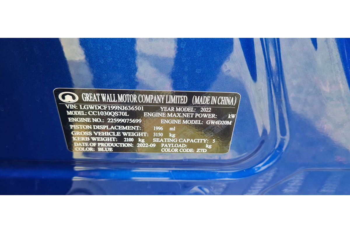 2022 GWM Ute Cannon Vanta NPW 4X4