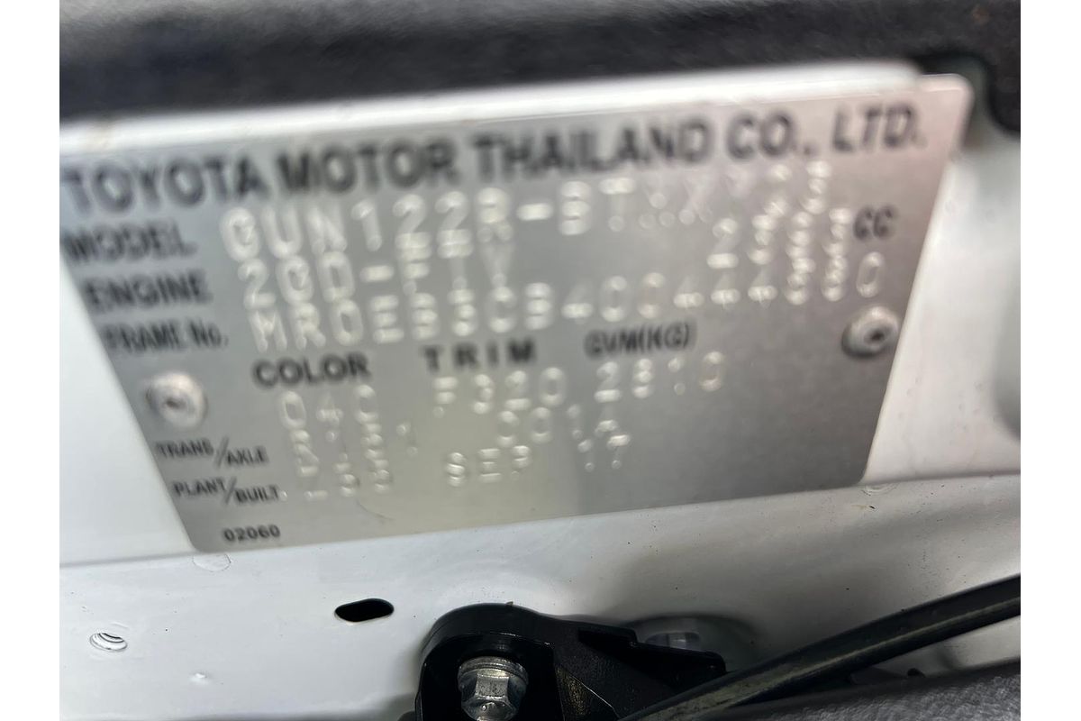 2017 Toyota Hilux Workmate GUN122R Rear Wheel Drive
