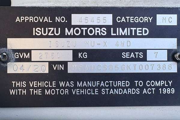 2020 Isuzu MU-X UC MY19
