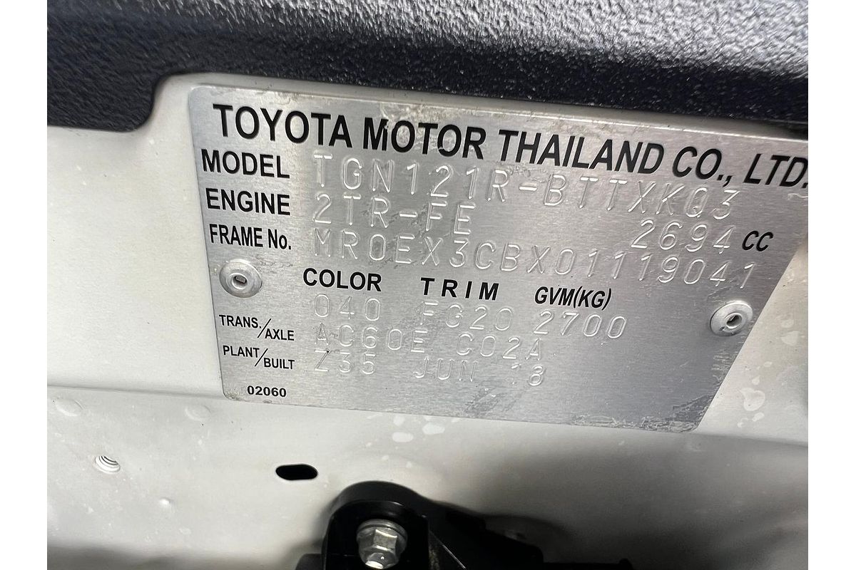 2018 Toyota Hilux Workmate TGN121R Rear Wheel Drive