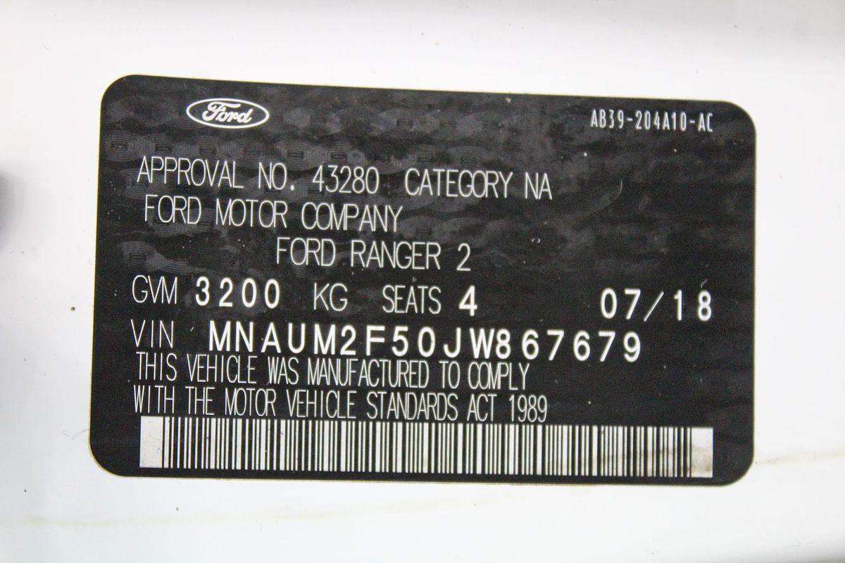 2018 Ford Ranger XLT PX MkII 4X4