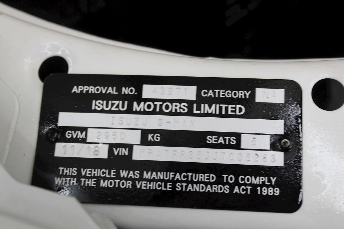 2018 Isuzu D-MAX SX High Ride Rear Wheel Drive