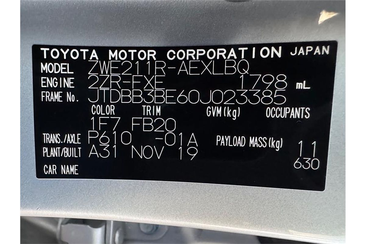 2019 Toyota COROLLA ASCENT SPORT HYBRID ZWE211R