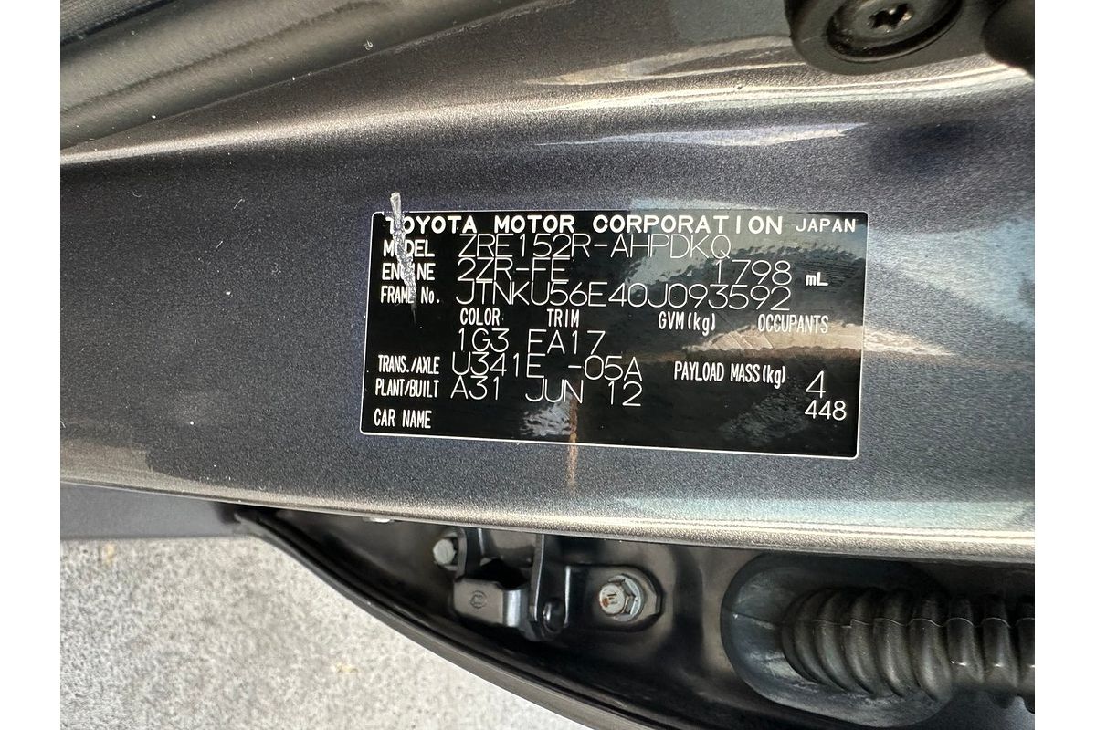 2012 Toyota Corolla ZRE152R MY11