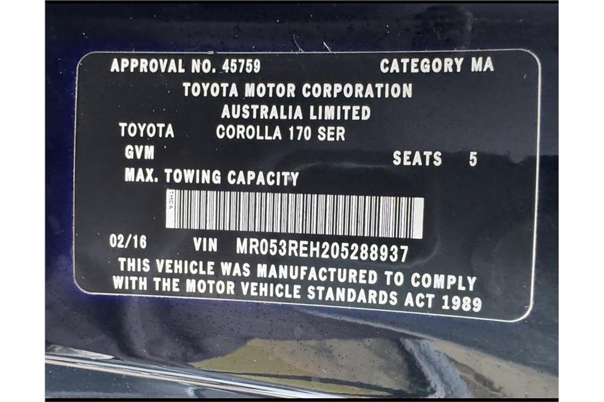 2016 Toyota COROLLA ASCENT ZRE172R