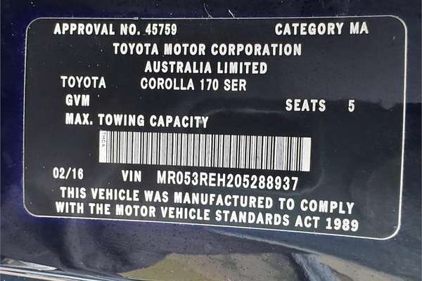 2016 Toyota COROLLA ASCENT ZRE172R