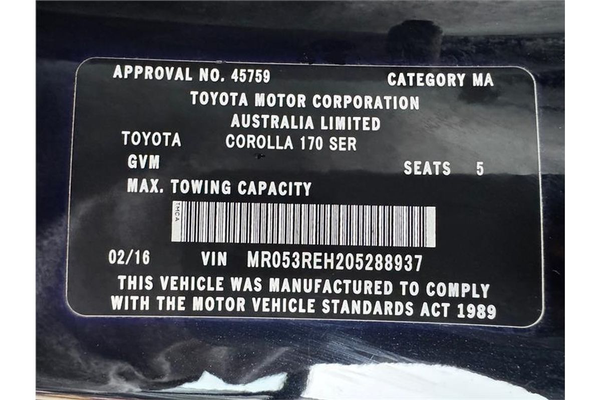 2016 Toyota COROLLA ASCENT ZRE172R