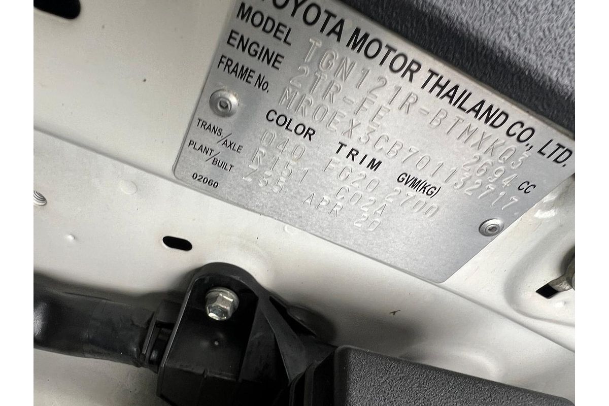 2020 Toyota Hilux Workmate TGN121R Rear Wheel Drive