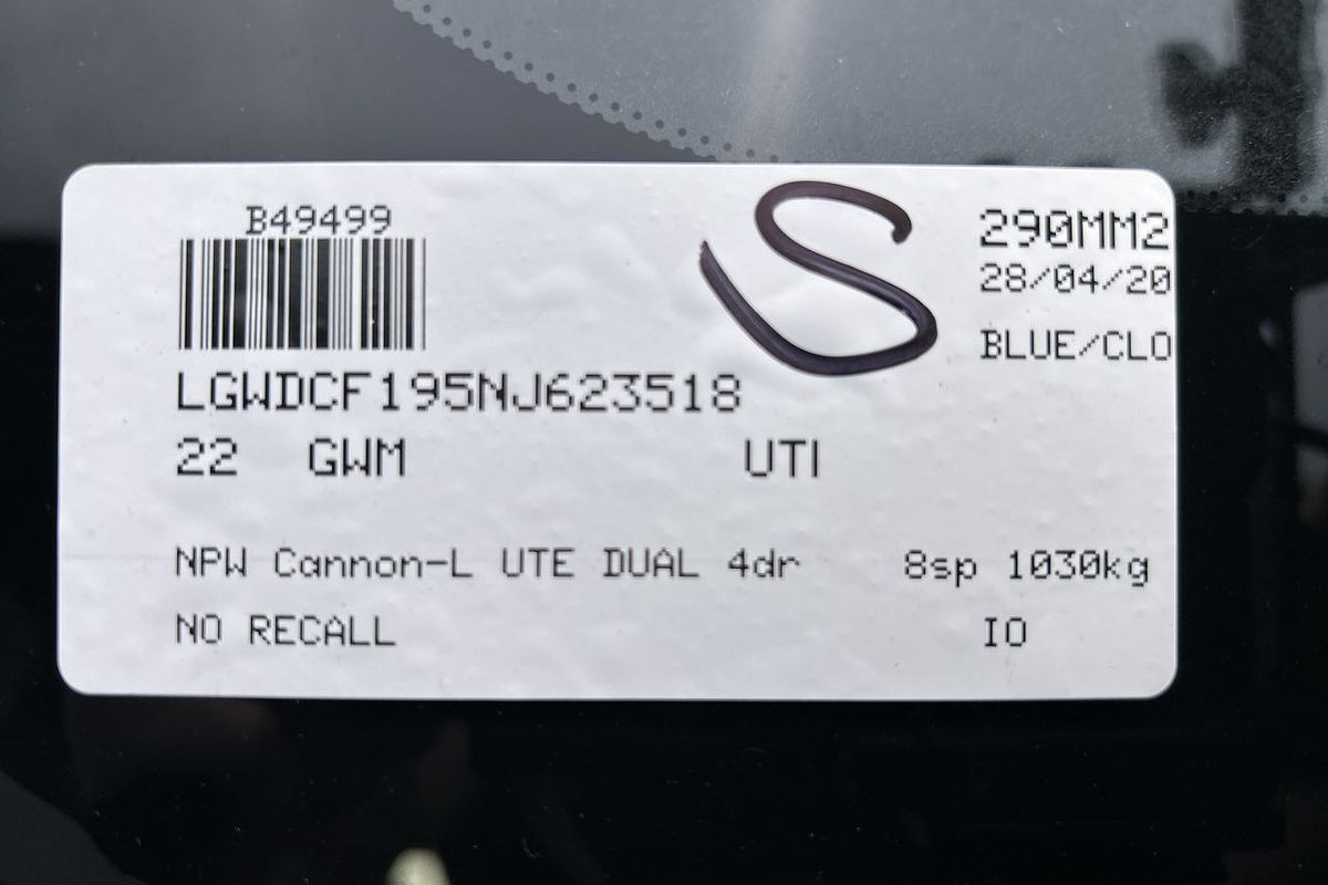 2022 GWM Ute Cannon-L NPW 4X4