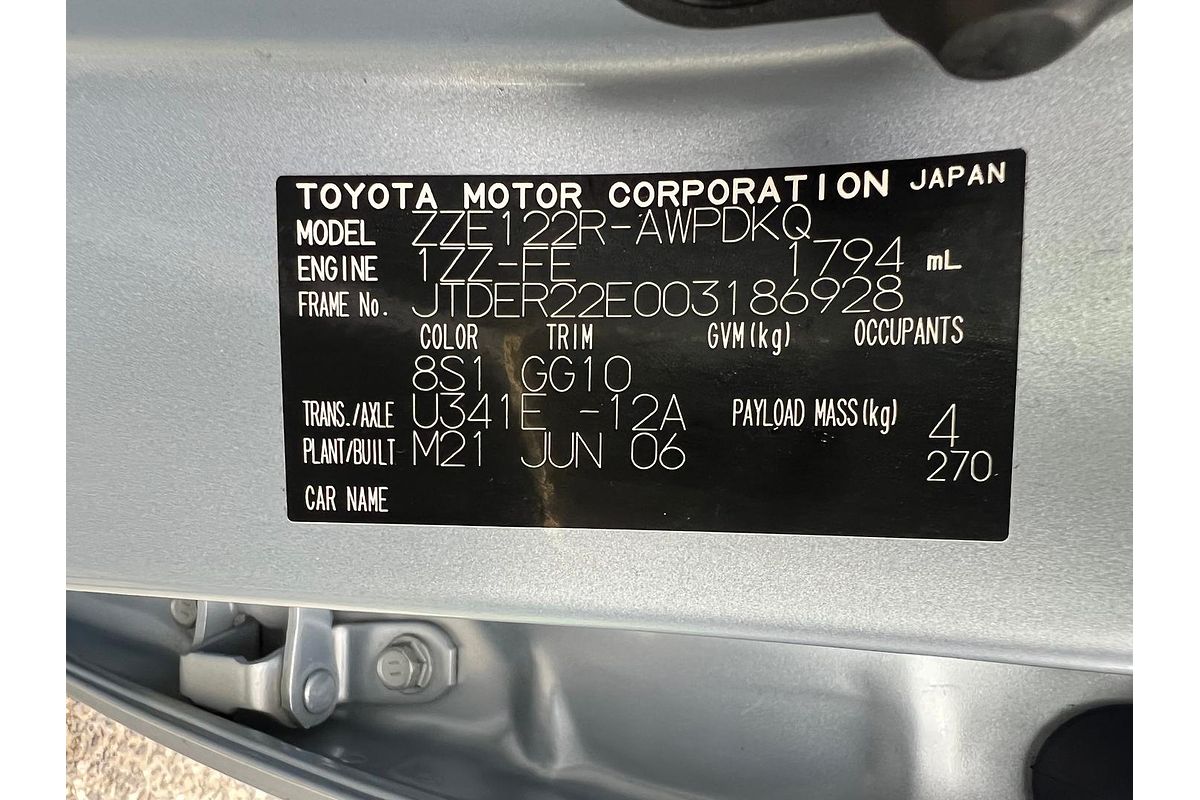 2006 Toyota Corolla Ascent ZZE122R