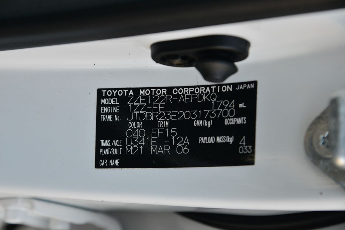 2006 Toyota Corolla Ascent Sport ZZE122R