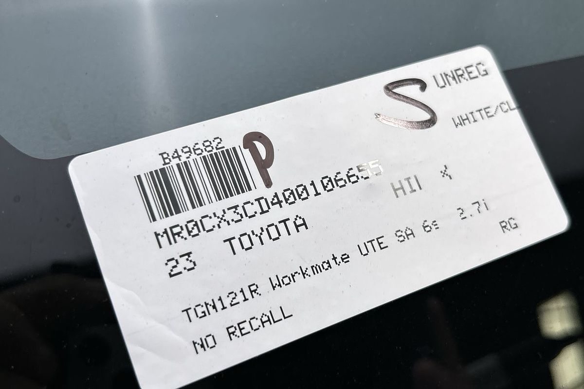 2023 Toyota Hilux Workmate TGN121R Rear Wheel Drive