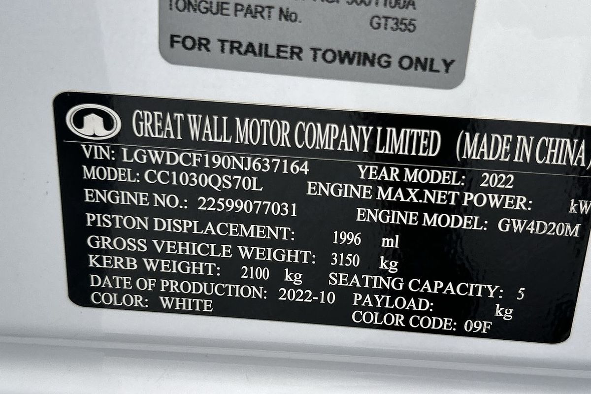 2022 GWM Ute Cannon Vanta NPW 4X4