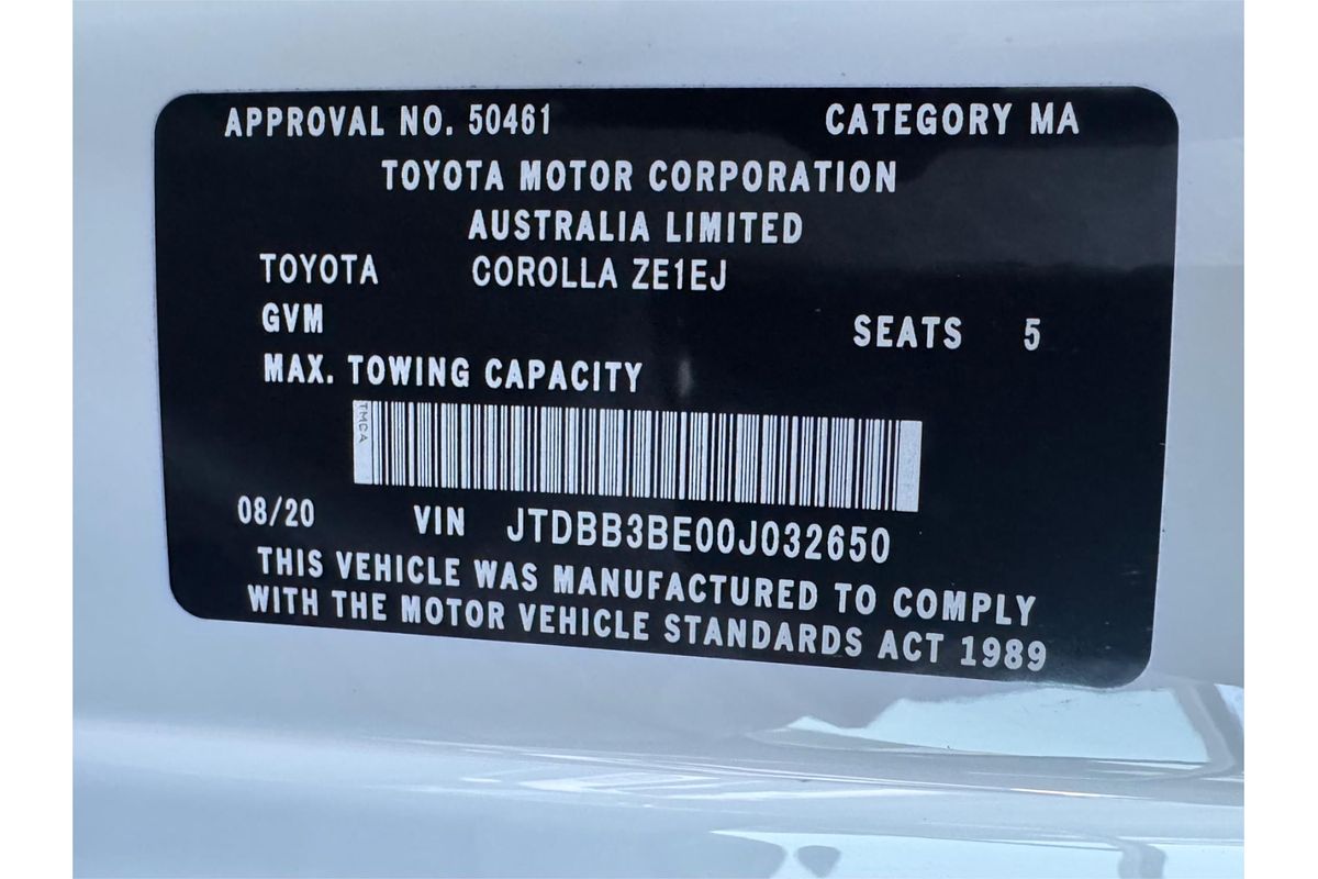 2020 Toyota COROLLA ASCENT SPORT HYBRID ZWE211R