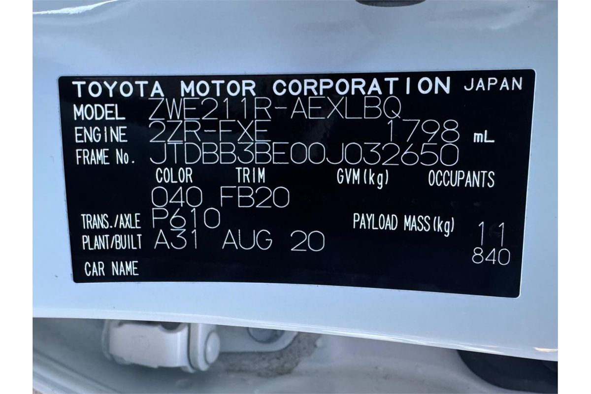 2020 Toyota COROLLA ASCENT SPORT HYBRID ZWE211R