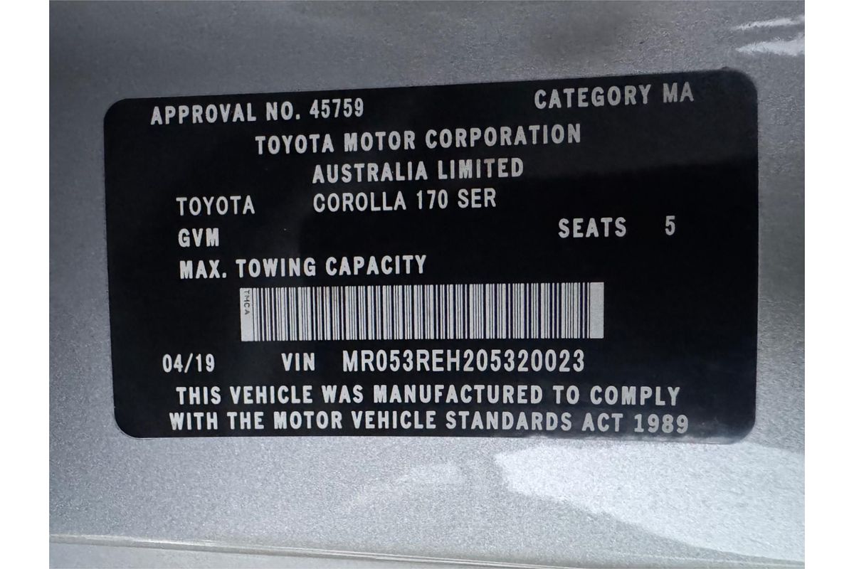 2019 Toyota COROLLA ASCENT ZRE172R MY17