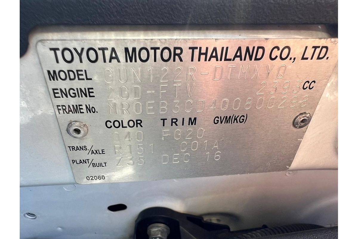 2017 Toyota Hilux Workmate GUN122R Rear Wheel Drive