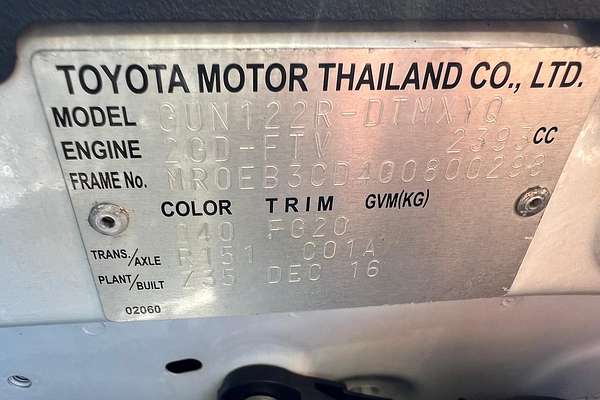 2017 Toyota Hilux Workmate GUN122R Rear Wheel Drive