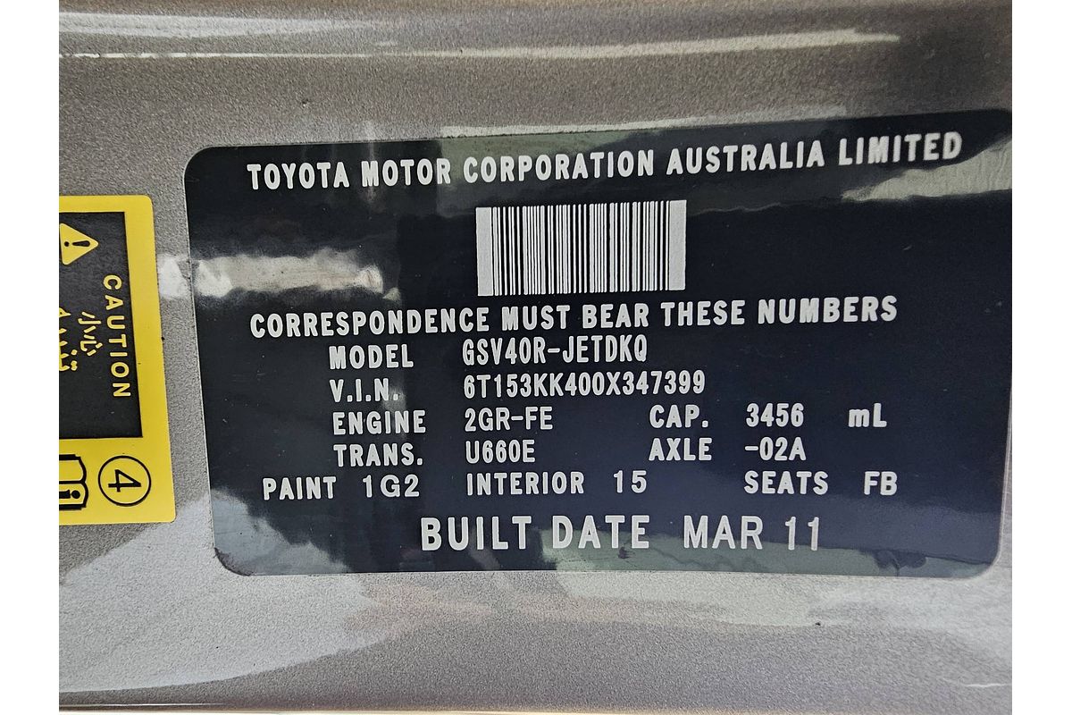 2011 Toyota Aurion Touring GSV40R