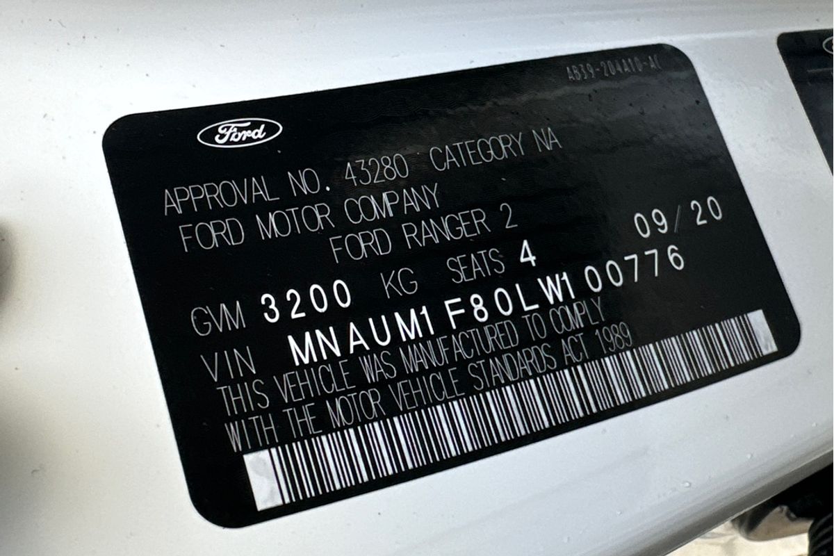 2020 Ford Ranger XL Hi-Rider PX MkIII Rear Wheel Drive
