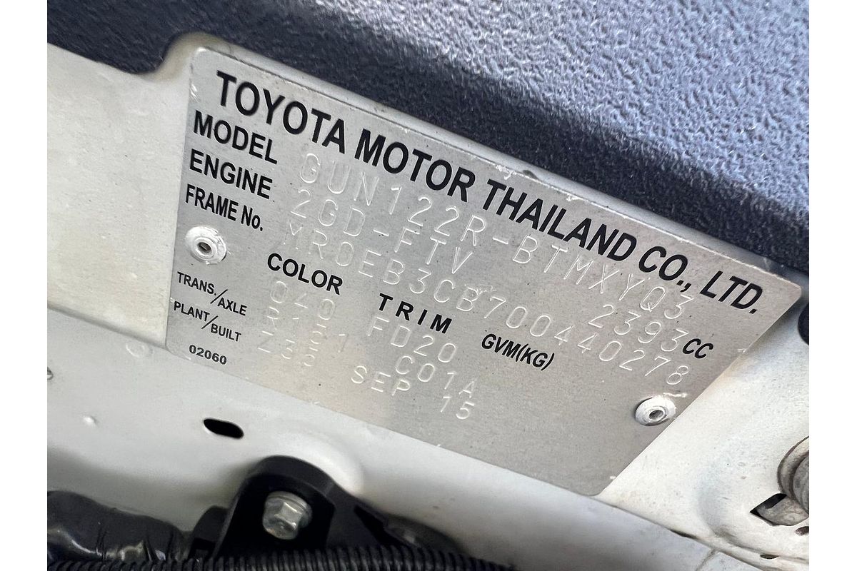 2015 Toyota Hilux Workmate GUN122R Rear Wheel Drive