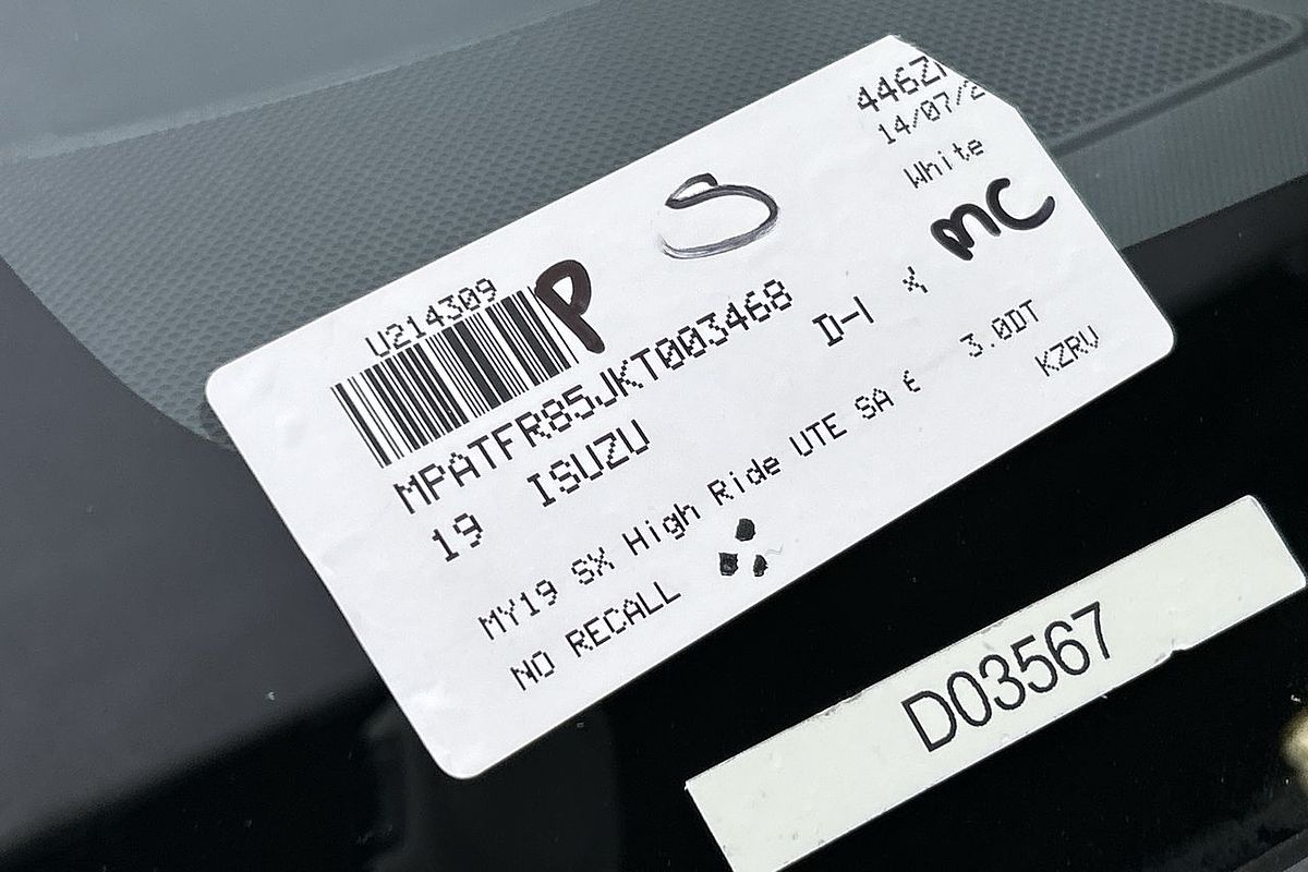 2019 Isuzu D-MAX SX High Ride Rear Wheel Drive