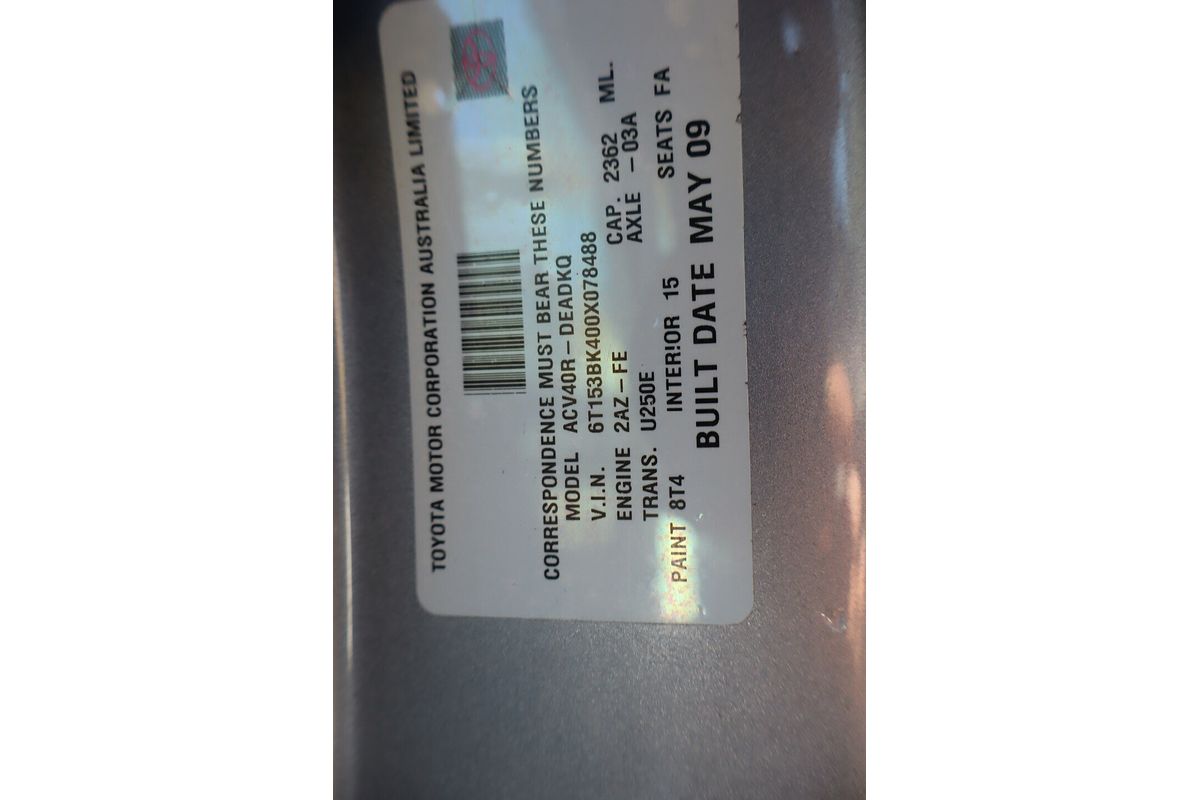 2009 Toyota Camry Altise ACV40R 07 Upgrade
