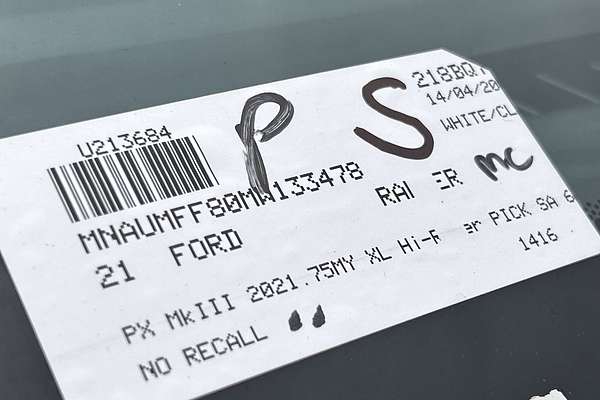 2021 Ford Ranger XL Hi-Rider PX MkIII Rear Wheel Drive L