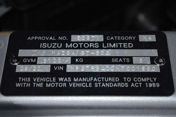 2020 Mazda BT-50 XT TF 4X4