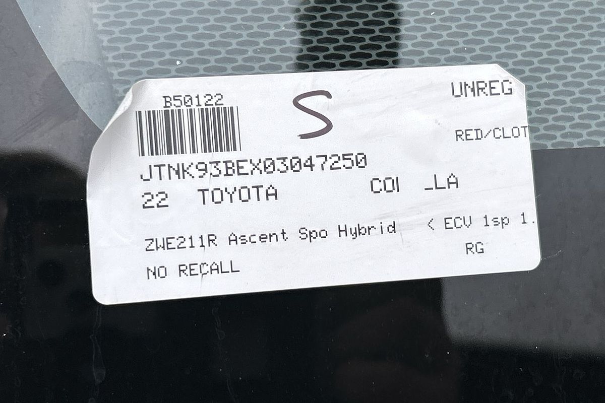 2022 Toyota Corolla Ascent Sport Hybrid ZWE211R