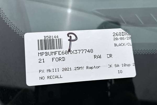 2021 Ford Ranger Raptor PX MkIII 4X4 L