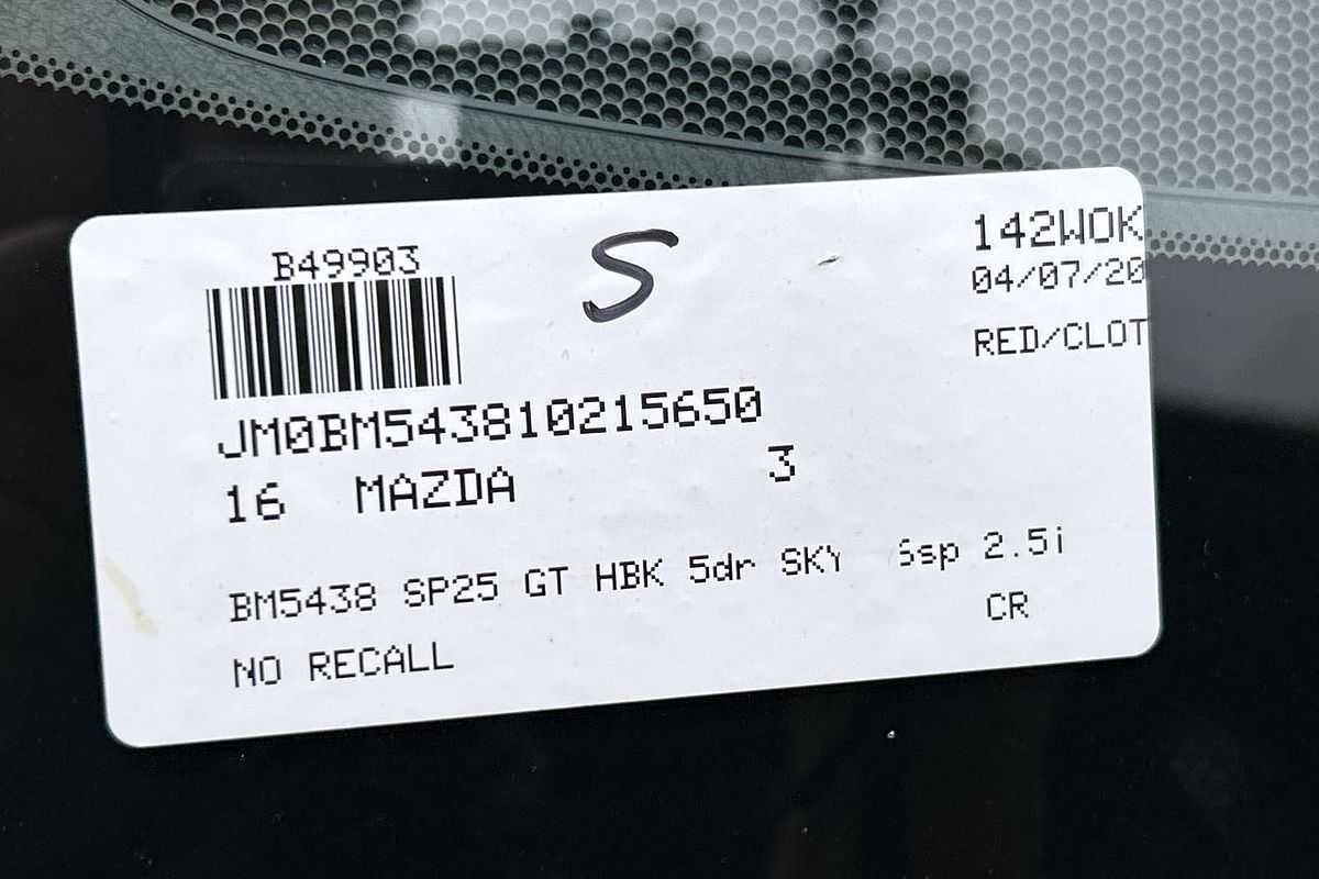 2016 Mazda 3 SP25 GT BM Series