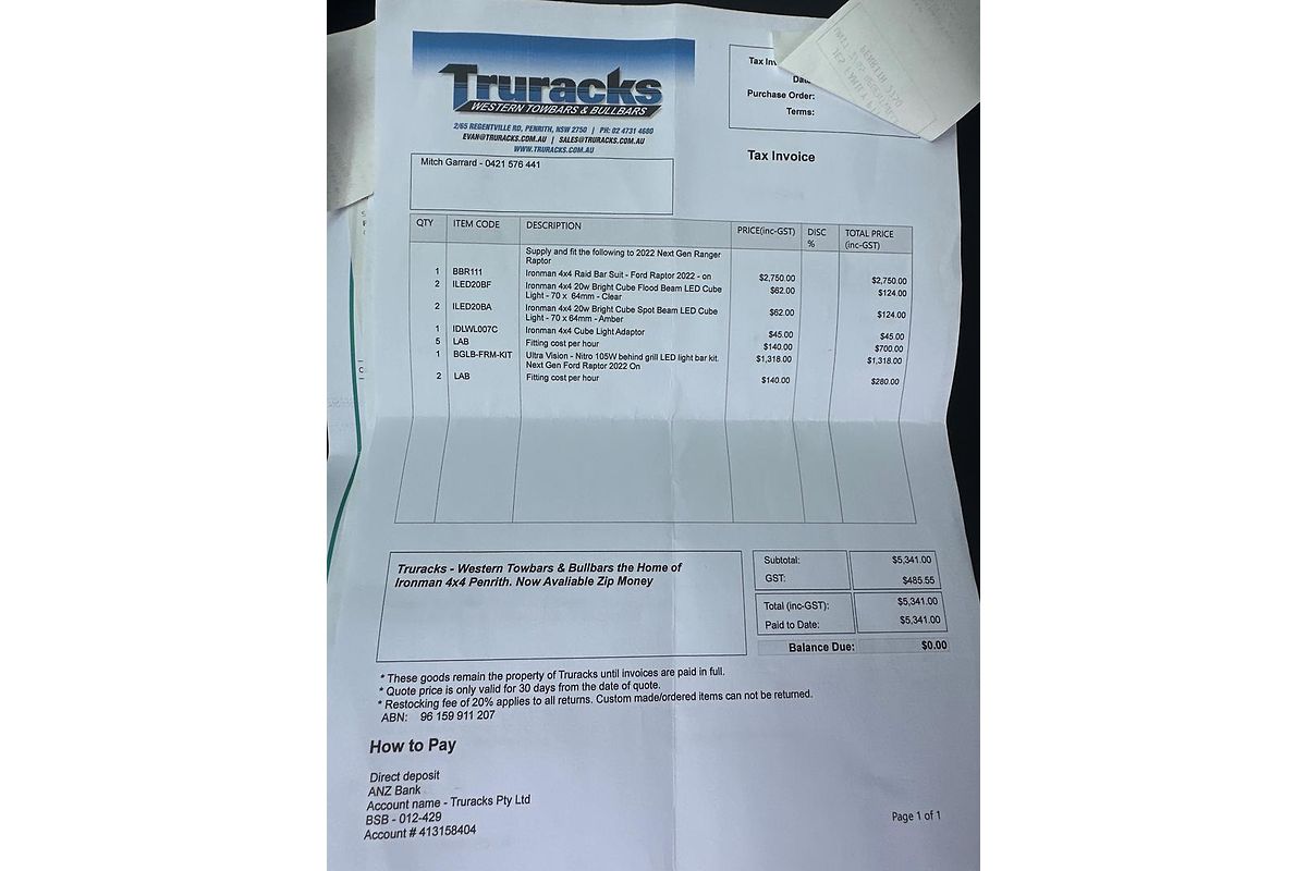 2022 Ford Ranger Raptor 4X4 3.0L
