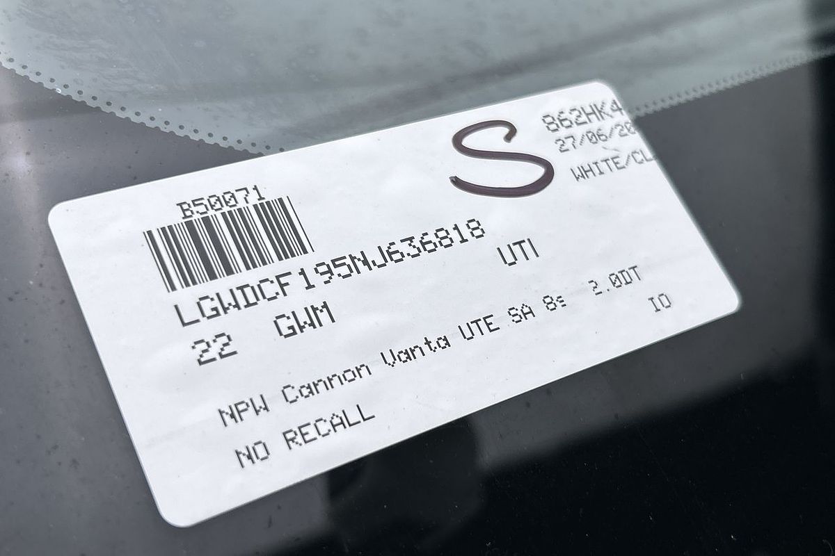 2022 GWM Ute Cannon Vanta NPW 4X4