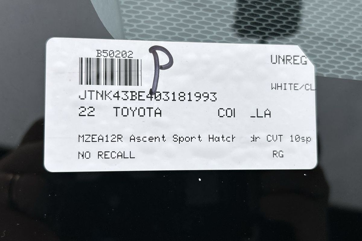 2022 Toyota Corolla Ascent Sport MZEA12R