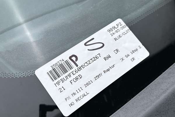 2021 Ford Ranger Raptor PX MkIII 4X4 2.0L