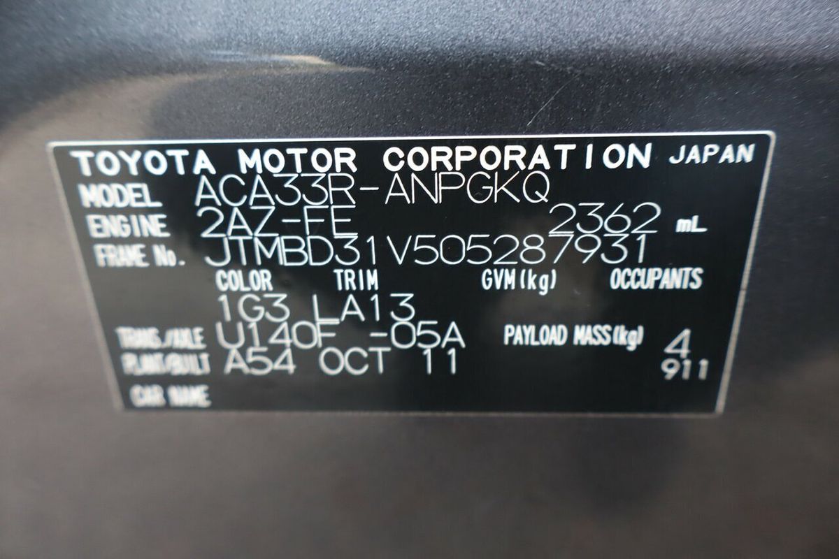 2011 Toyota RAV4 Cruiser L (4x4) ACA33R 08 Upgrade