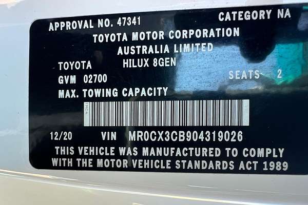 2020 Toyota Hilux Workmate TGN121R Rear Wheel Drive