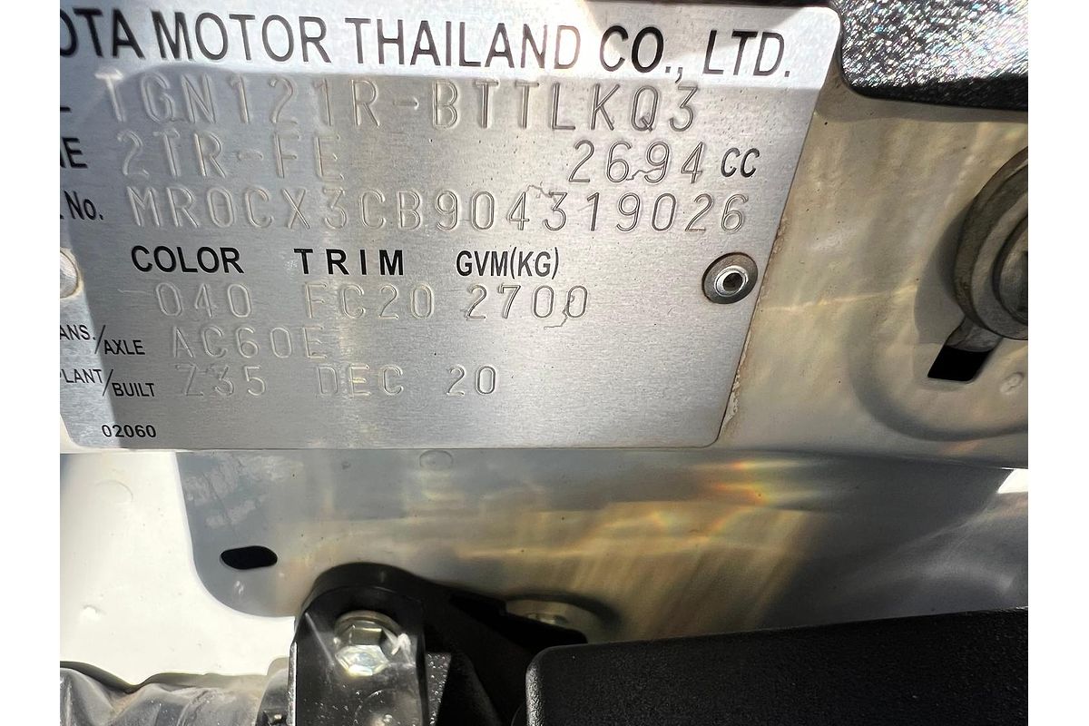 2020 Toyota Hilux Workmate TGN121R Rear Wheel Drive