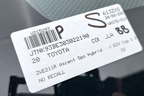 2020 Toyota Corolla Ascent Sport Hybrid ZWE211R