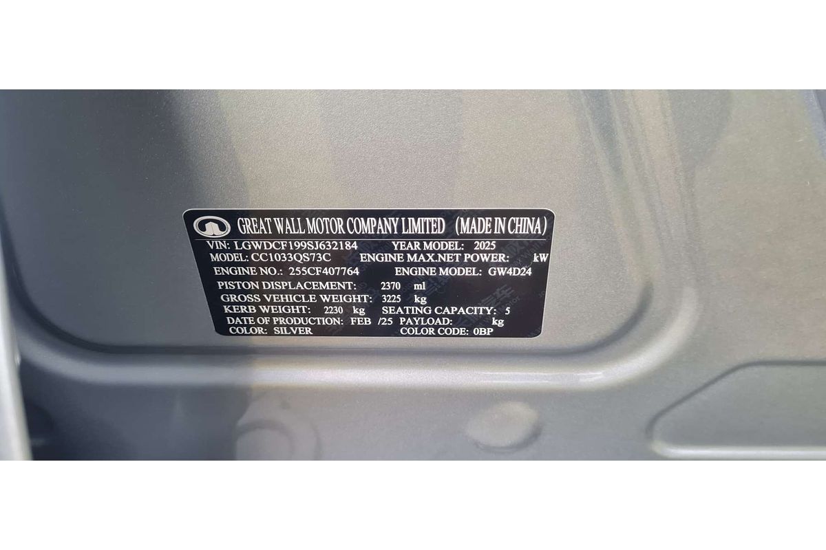 2025 GWM Cannon Ultra NPW 4X4