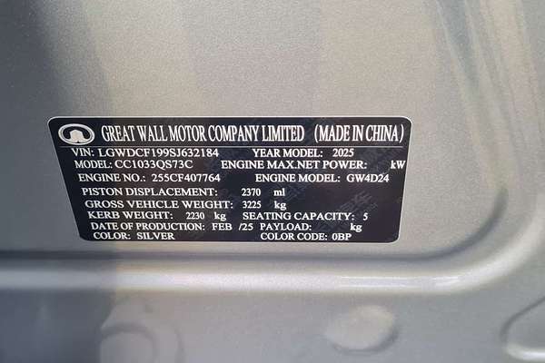2025 GWM Cannon Ultra NPW 4X4
