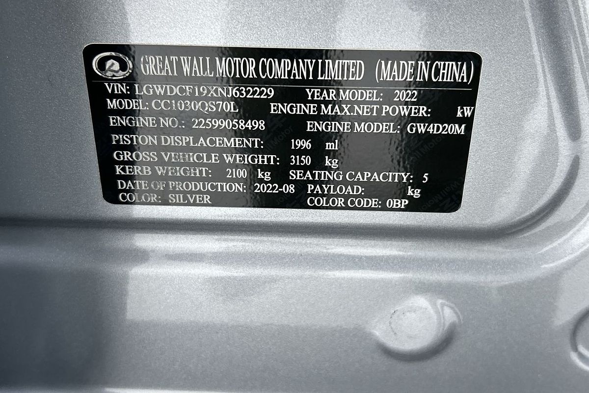 2022 GWM Ute Cannon-X NPW 4X4